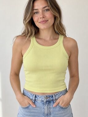 OQQ Ribbed Contour Crop Tank Citron Yellow Size Small